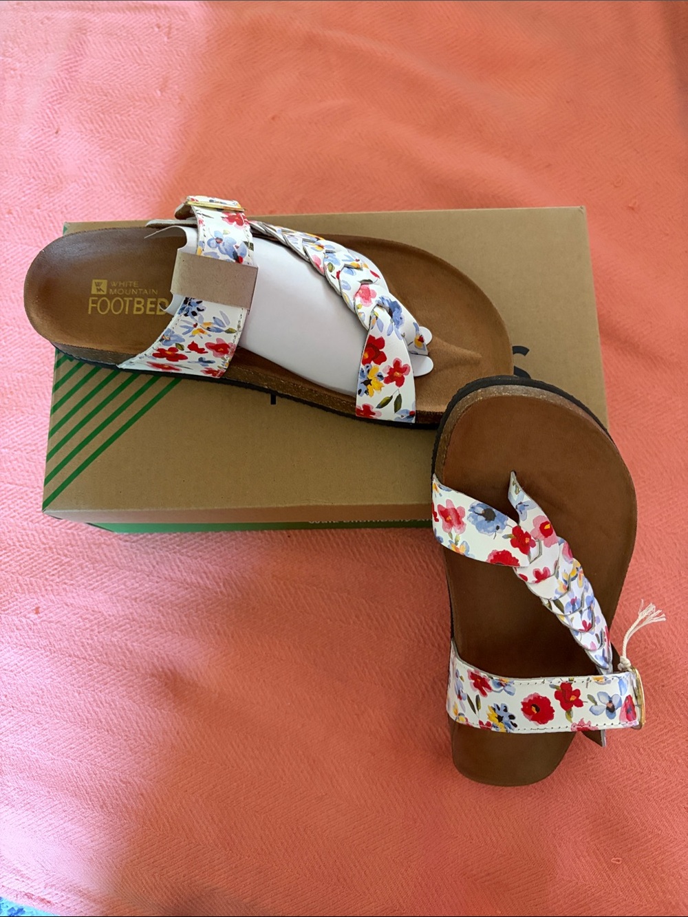 White Mountain White Floral Braided Toe-Loop Sandals